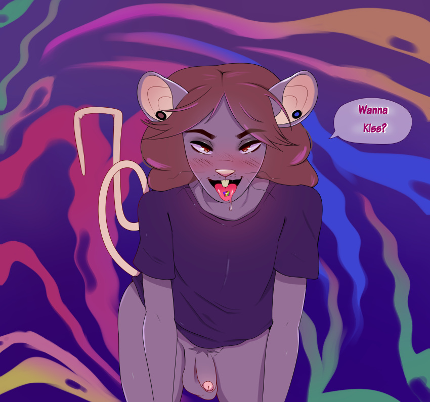 absurd_res acid anthro balls colorful colorful_background dozybunn drugs foreskin genitals half-dude hi_res lsd male mammal murid murine nude penis piercing psychedelic rat rodent solo speech_bubble stu tongue tongue_out