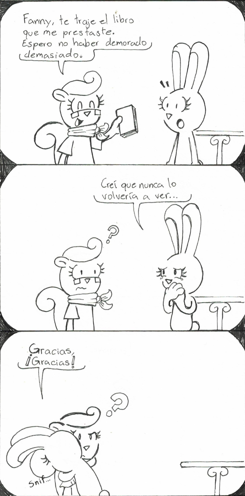 absurd_res comic dialogue duo el_se&ntilde;or_erizo fanny_(el_senor_erizo) female hi_res humor lagomorph leporid mammal monochrome nutty_(el_senor_erizo) rabbit rodent sciurid simple_background spanish_text text