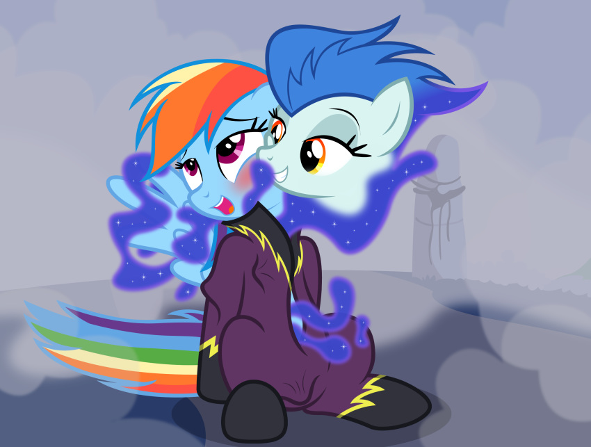 &lt;3 2020 amber_eyes badumsquish blue_hair clothed clothed_sex clothing dialogue english_text equid equine ethereal female fog friendship_is_magic hair hasbro hi_res mammal my_little_pony nightshade_(mlp) pegasus purple_eyes rainbow_dash_(mlp) sex sitting skinsuit sparkles text tight_clothing wings