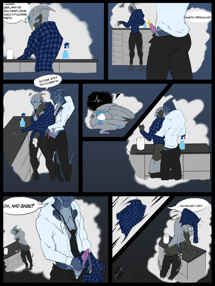 3:4 absurd_res alien anal comic comic_page duo english_text genitals hi_res humanoid male male/male mass_effect neonyx penis profanity surprise surprise_buttsex surprise_sex text turian video_games