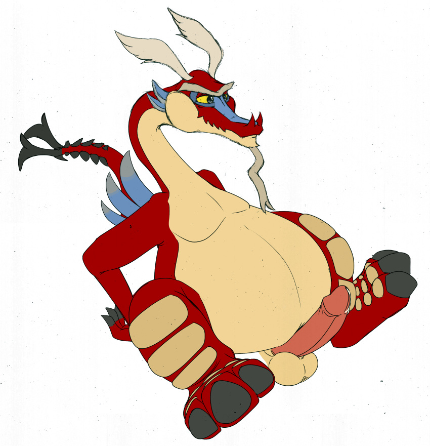 3_toes absurd_res anthro balls beard belly big_belly color_edit colored dragon edit erection eyebrows facial_hair genitals goatee hi_res horn hornyanondragon long_neck male neenya nintendo overweight overweight_anthro overweight_male penis simple_background slightly_chubby solo the_legend_of_zelda toes unibrow valoo video_games white_background wind_waker wings