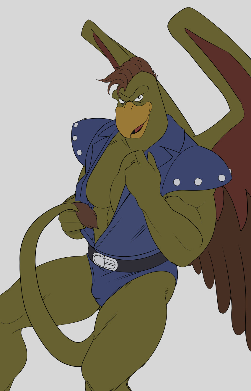 absurd_res anthro avian beak belt bulge clothing disney gargoyle gargoyles griff_(gargoyles) hi_res male muscular muscular_anthro muscular_male scalie smagma solo undressing wings