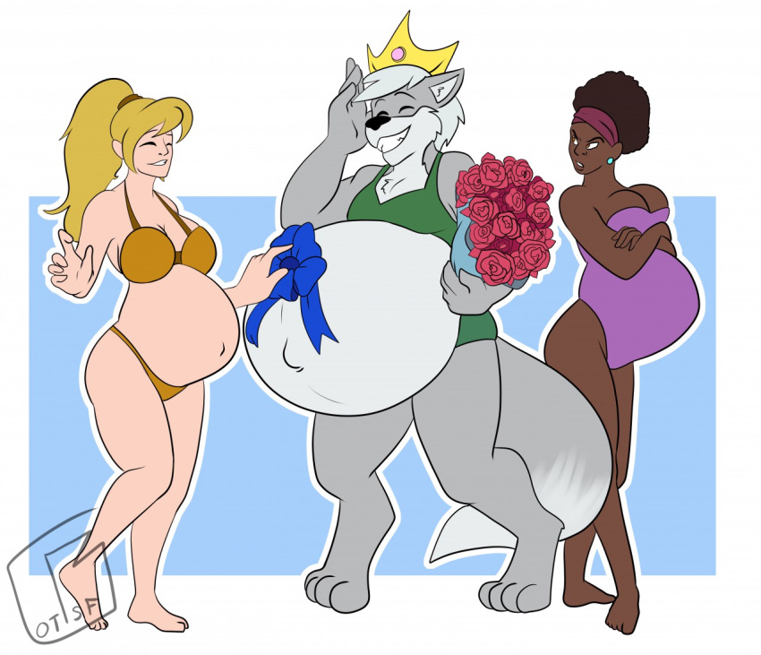 anthro bikini canid canine canis chubby_male clothed clothing contest crossdressing female group human ian_the_wolf male male_pregnancy mammal pregnant randomgirl1265 suibelly swimwear transgendered wolf