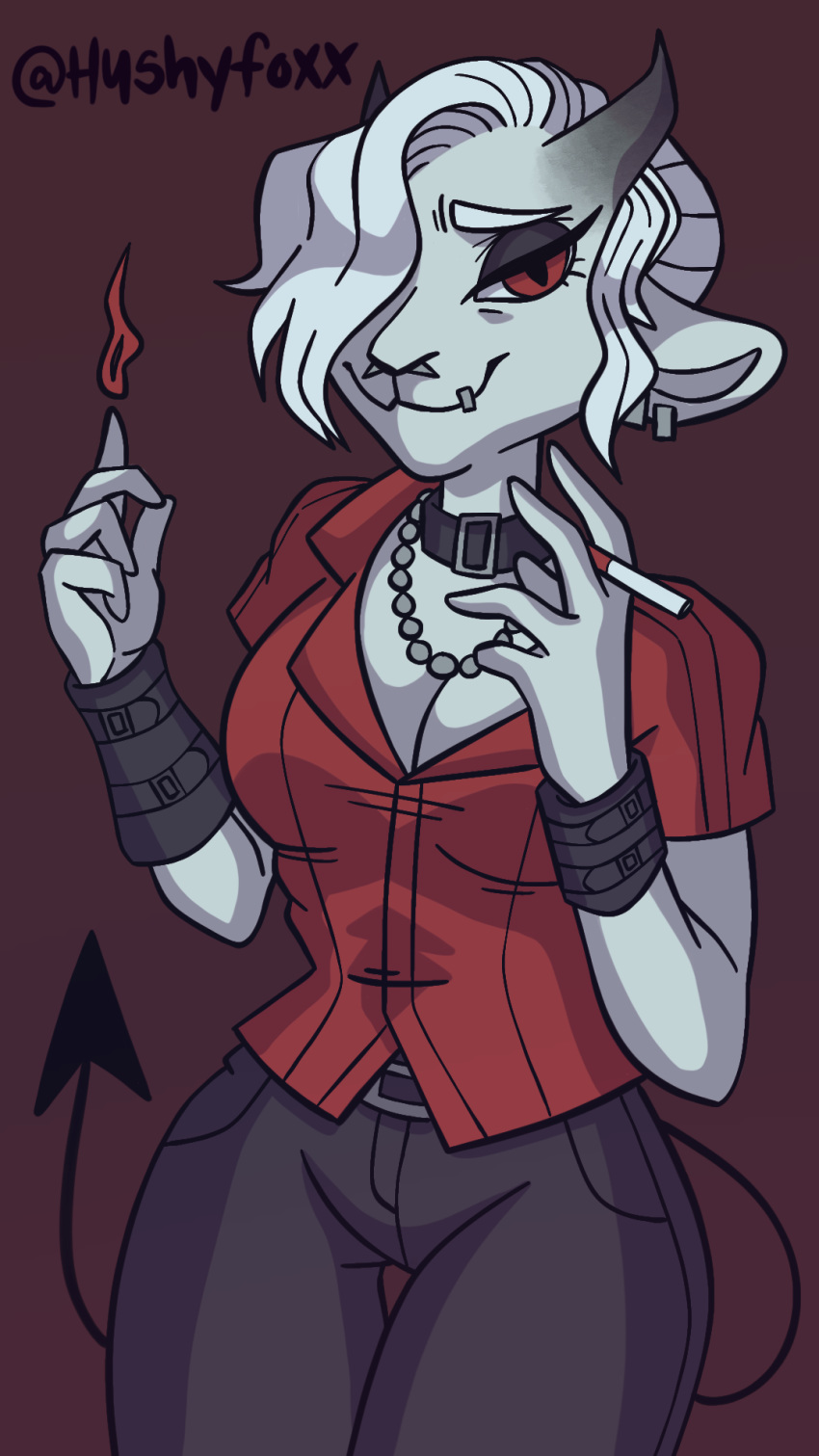 animal_humanoid bovid bovid_humanoid breasts caprine caprine_demon caprine_humanoid cleavage clothed clothing demon demonic female goat goat_demon goat_humanoid goth helltaker hi_res humanoid mammal mammal_humanoid nooks punk smoking solo zdrada_(helltaker)