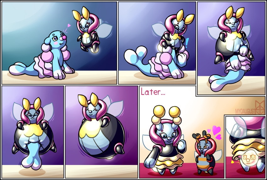 ! &lt;3 absorption_vore ambiguous_gender assimilation bioluminescence bottomwear brionne clothing comic duo fusion glowing hi_res illumise inflation living_rubber nintendo pok&eacute;mon pok&eacute;mon_(species) pok&eacute;mon_fusion rubber skirt the_matkat transformation_vore video_games volbeat volmise vore