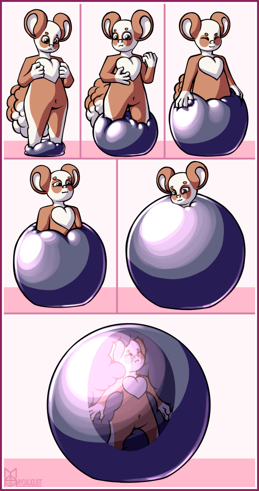 absorption_vore absurd_res ambiguous_gender ball_squeeze ball_squish balls bound brown_body chest_tuft encasement eyes_closed genitals goo_(disambiguation) hi_res inflation internal noune rubber solo squish the_matkat trapped tuft unknown_species unsure vore