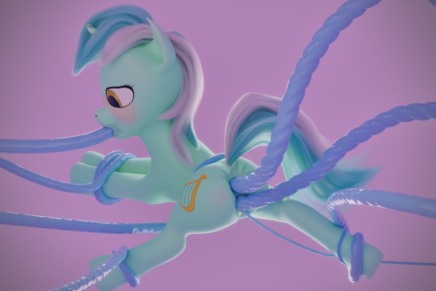 3d_(artwork) all_three_filled anal anal_penetration bedroom_eyes blender_(software) blush bodily_fluids bound butt cutie_mark digital_media_(artwork) equid equine female friendship_is_magic genital_fluids hasbro horn lyra_heartstrings_(mlp) mammal my_little_pony narrowed_eyes ooredelen oral oral_penetration penetration pussy_juice restrained seductive simple_background solo spread_legs spreading tentacles unicorn urethral urethral_penetration vaginal vaginal_penetration