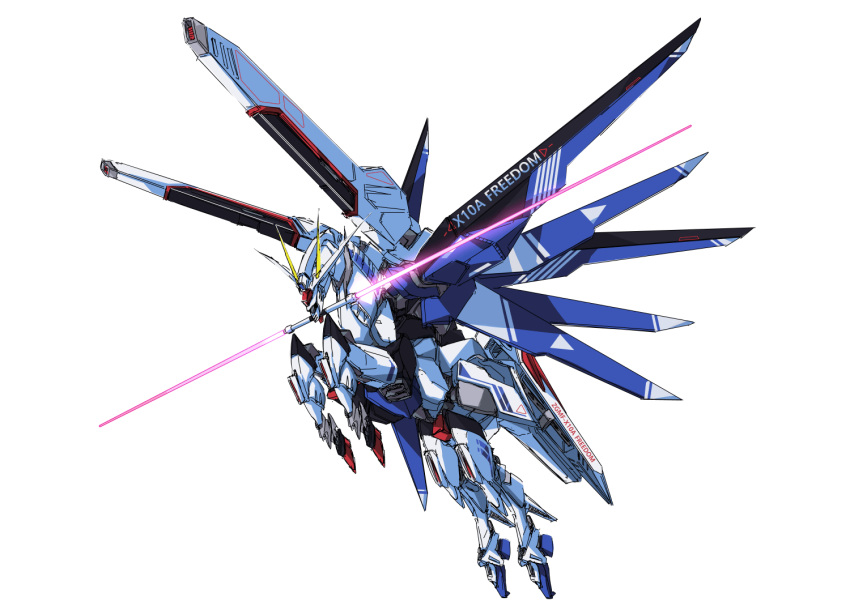 8823 animalization beam_saber flying freedom_gundam gundam gundam_seed holding holding_sword holding_weapon mecha mechanical_wings no_humans redesign shoulder_cannon sketch solo sword weapon white_background wings