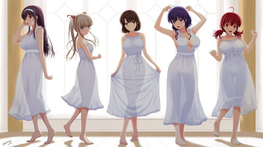 dress hashima_izumi hyoudou_michiru kasumigaoka_utaha katou_megumi no_bra saenai_heroine_no_sodatekata satou_chagashi sawamura_spencer_eriri see_through summer_dress