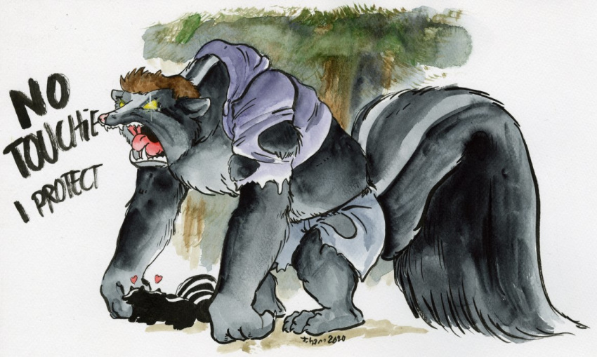 calvin cervelet clothing invalid_tag mammal mephitid monster painting_(artwork) skunk smelly traditional_media_(artwork) transformation watercolor_(artwork) were weremephitid werenimal wereskunk