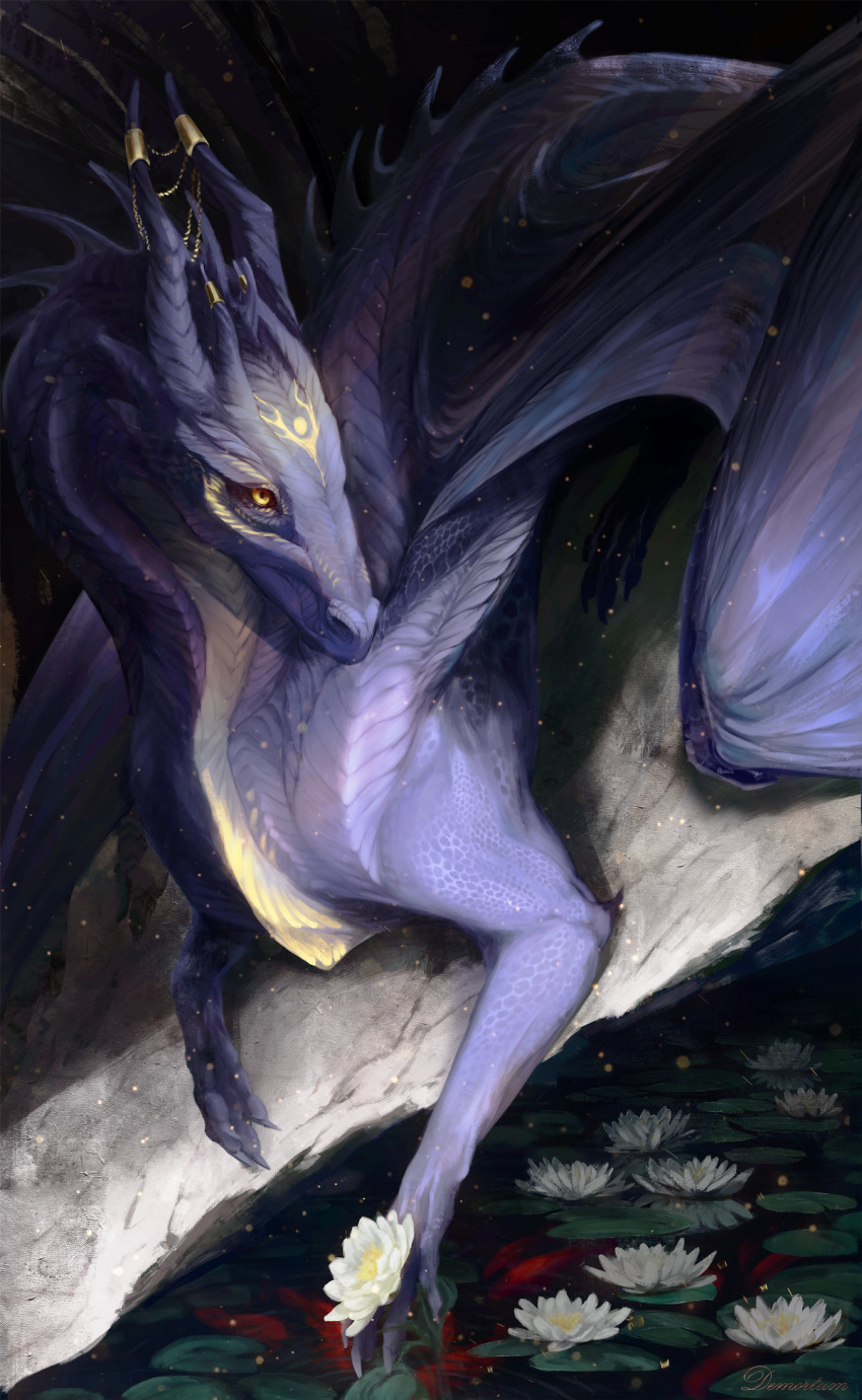 2020 ambiguous_gender claws demortum digital_media_(artwork) dragon feral hi_res horn membrane_(anatomy) membranous_wings purple_body purple_scales scales scalie solo spines western_dragon wings