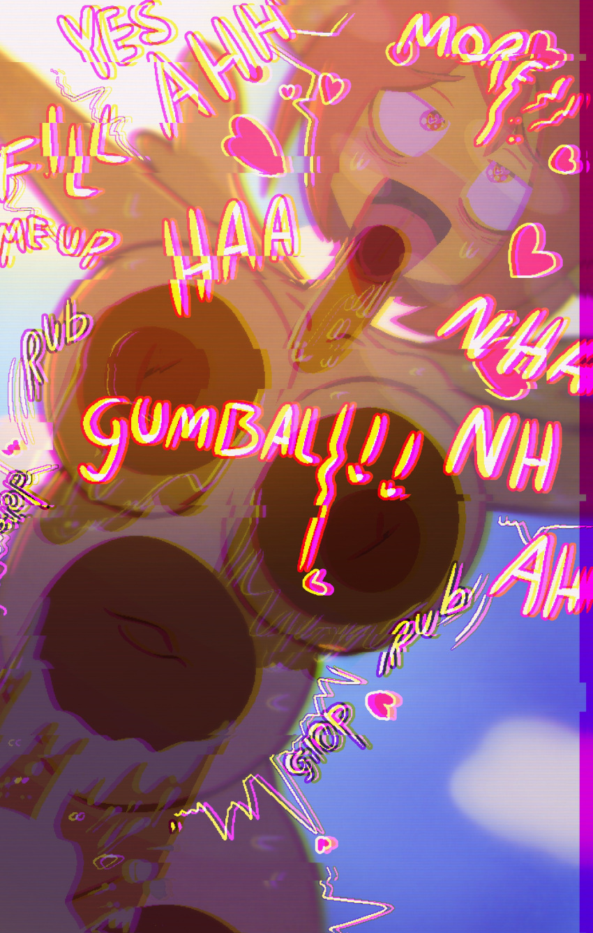 &lt;3 &lt;3_eyes absurd_res ahegao antlers bodily_fluids breasts cartoon_network cum cum_on_glass dialogue fairy female genital_fluids glitch hair hi_res horn humanoid looking_pleasured nipples on_glass penny_fitzgerald sex silverplatin solo the_amazing_world_of_gumball tongue tongue_out wings