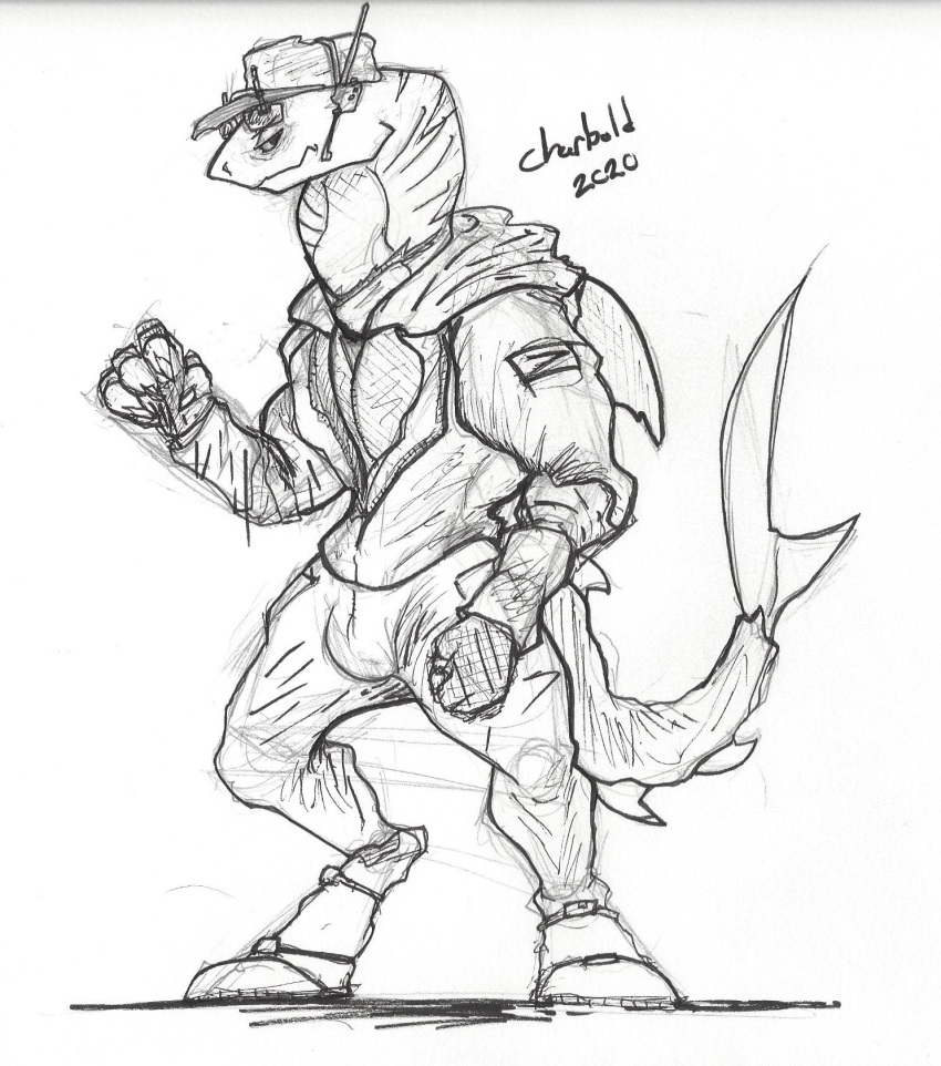 anthro charbold clothed clothing fish headgear hi_res looking_at_viewer male marine shark solo space_station_13