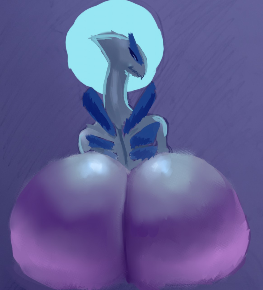 2019 ambiguous_gender anthro avian big_butt butt digital_media_(artwork) front_view half-closed_eyes hi_res huge_butt legendary_pok&eacute;mon looking_away looking_back lugia mrlusty narrowed_eyes nintendo nude pok&eacute;mon pok&eacute;mon_(species) rear_view sitting solo video_games white_body wide_hips