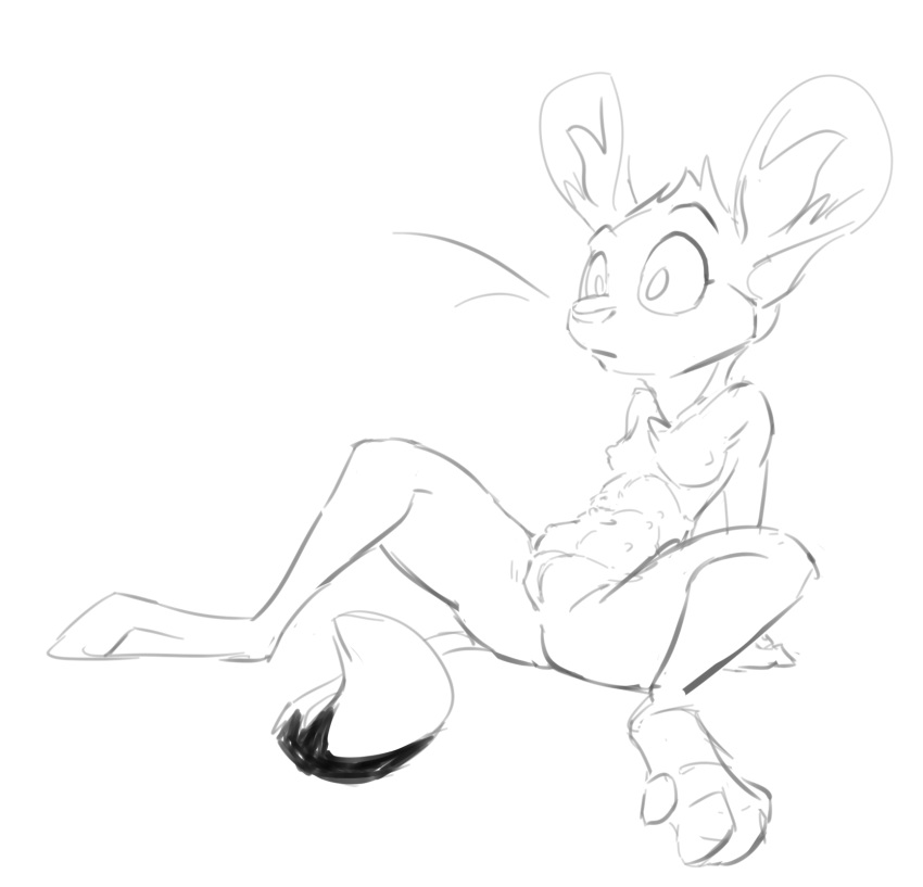 animancer anthro bellynips breasts dipodid eyelashes female hi_res jerboa luck mammal monochrome nude rodent sketchbook