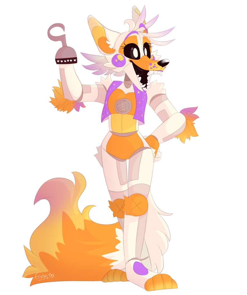 alpha_channel animatronic anthro black_sclera canid canine clothing eggy-b-official eyebrows female five_nights_at_freddy's five_nights_at_freddy's_world fluffy fluffy_tail fox freckles fur hair hi_res lipstick lolbit_(fnaf) long_tail machine makeup mammal open_mouth orange_body orange_fur orange_inner_ear purple_body purple_cheeks robot sharp_teeth simple_background sister_location speaker standing teeth toes topwear transparent_background video_games white_body white_eyes white_fur