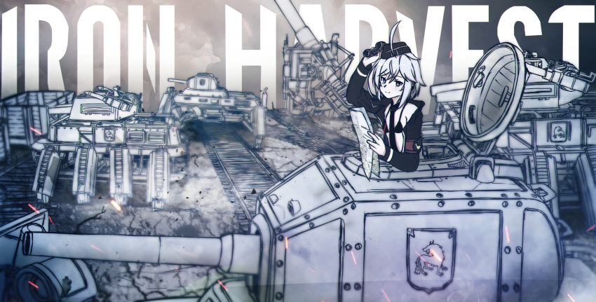 1girl alternate_universe artillery c96_(girls_frontline) cannon crossover girls_frontline ground_vehicle highres howitzer iron_harvest map mecha military military_uniform military_vehicle motor_vehicle multiple_legs spider_tank tank trench uniform world_war_i xandier59