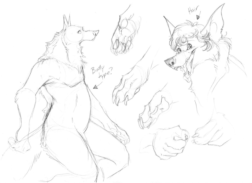 anthro canid canine hair handpaw hindpaw male mammal monochrome nyaasu nyaasunekoban paws sketch solo tongue tongue_out were werecanid werecanine werewolf