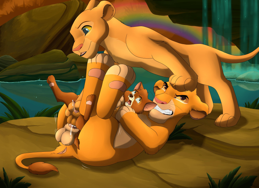 absurd_res disney domestic_cat felid feline felis female feral feral_on_feral group hi_res lion male male/male mammal nala oliver_and_company pantherine simba the_lion_king xxgato