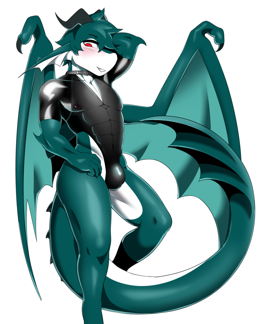 abs absurd_res alpha_channel anthro bdsm big_bulge big_muscles bodysuit bulge clothing collar dragon fangs hi_res horn k0hryu leotard male muscular muscular_anthro muscular_male nick_(k0hryu) nipples pecs pose red_eyes reptile scalie seductive simple_background skinsuit smile smirk solo teal_scales thick_thighs tight_clothing transparent_background wings