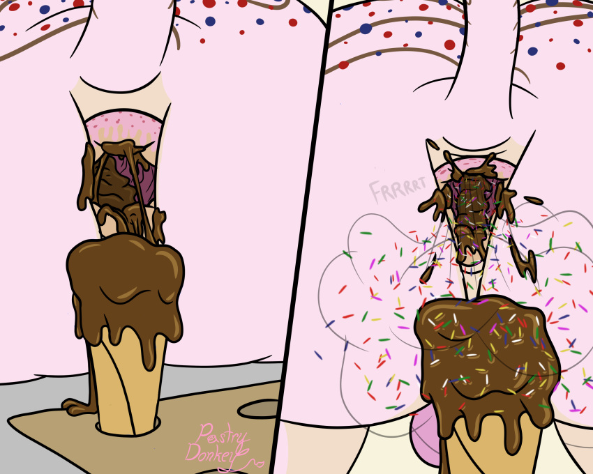 5:4 anus cake_(pastry_donkey) candy chocolate chocolate_scat dessert equid equine fart feces feral flavored_scat food food_fetish food_play food_scat gaping gaping_anus hi_res ice_cream_cone male mammal messy pastry_donkey scat solo sprinkles unusual_scat