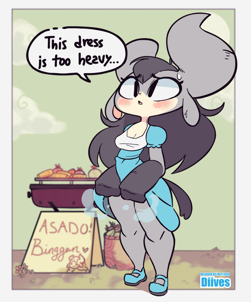 2020 animated anthro blush bodily_fluids bovid bovine breasts bǐnggān casual_exposure clothing diives english_text female genitals hi_res mammal navel pussy short_playtime solo sweat text xingzuo_temple
