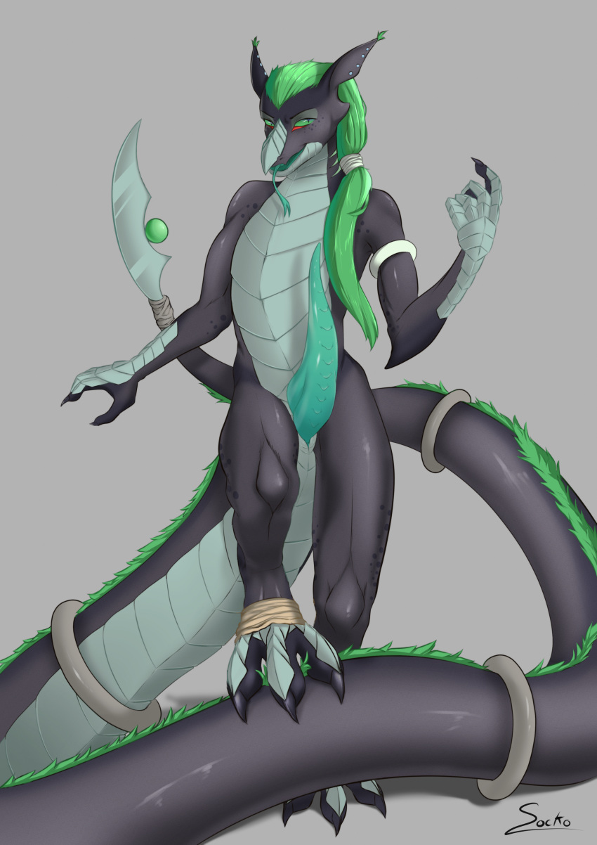 absurd_res anthro apode draconcopode dragon genitals hi_res hybrid inviting male naga penis prehensile_penis presenting reptile scales scalie serpentine snake sockodrawing solo tapering_penis victoria_(victwd)