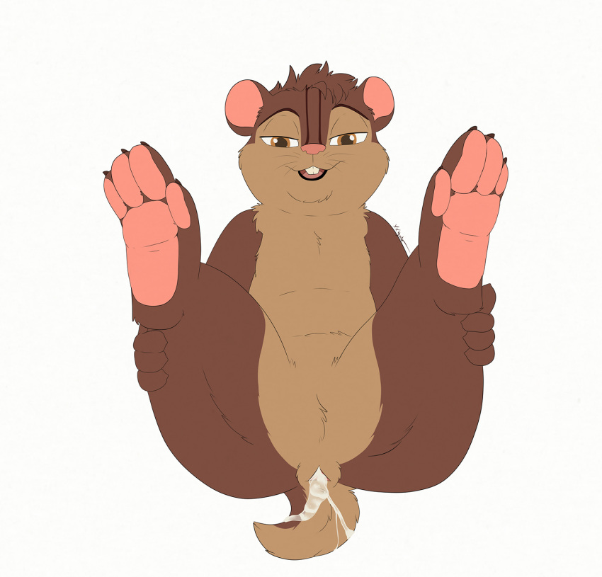 ambiguous_gender anthro anus anus_only bodily_fluids brown_body brown_fur butt chipmunk cum cum_inside fan_character featureless_crotch fur genital_fluids ground_squirrel hi_res holding_legs humanoid legs_up mammal pawpads paws rodent sciurid solo spread_legs spreading tan_body tan_fur xxgato