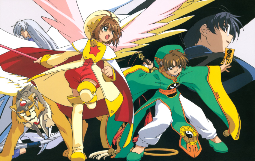 card_captor_sakura hiiragizawa_eriol kerberos kinomoto_sakura madhouse megane weapon wings yue