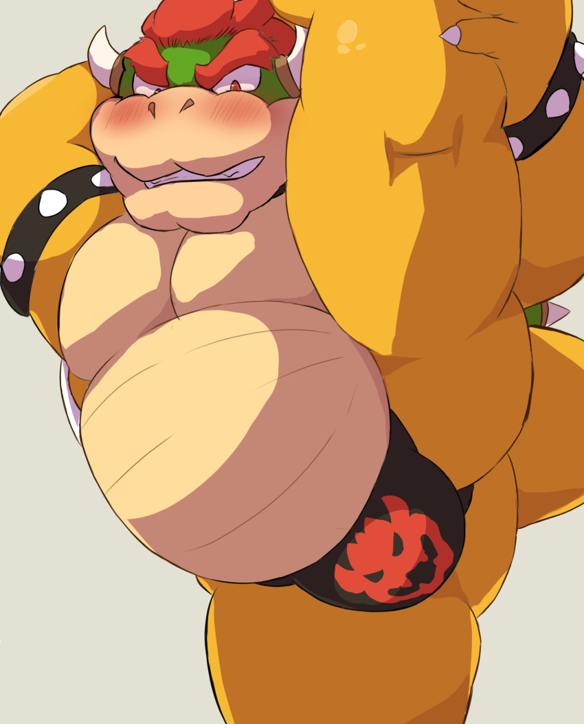 2020 anthro belly blush bowser bulge clothing hi_res kemono koopa male mario_bros nintendo overweight overweight_anthro overweight_male scalie simple_background solo underwear video_games yoshizaurusu_n