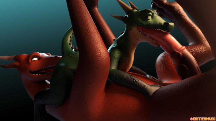 3d_(artwork) anthro crittermatic digital_media_(artwork) dragon duo fellatio feral kale_(critterclaws) kobold male male/male oral penile sex size_difference