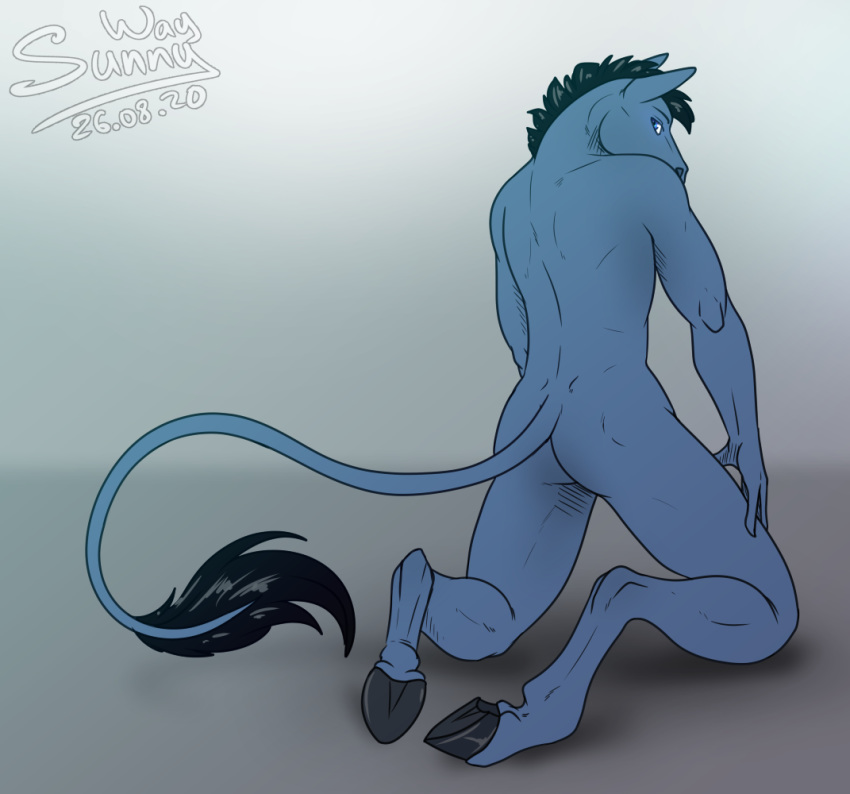 anthro artwork_(digital) butt digital_drawing_(artwork) digital_media_(artwork) equid equine equis_universe hooves horse ilar_eiluned_(character) kell male mammal muscular muscular_anthro muscular_male nude pinup pose rear_view sketch solo sunny_way