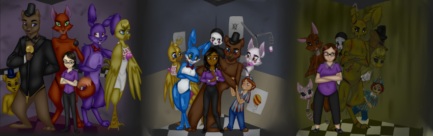 2016 2_toes 3_toes absurd_res ambiguous_gender animatronic anthro avian balloon_boy_(fnaf) beak bird black_sclera blue_body blue_eyes blue_fur bonnie_(fnaf) bow buckteeth canid canine cheek_tuft chica_(fnaf) chicken claws clothing crossed_arms cupcake dress eyebrows eyelashes facial_tuft feathered_wings feathers female five_nights_at_freddy's five_nights_at_freddy's_2 five_nights_at_freddy's_3 food fox foxy_(fnaf) freddy_(fnaf) fur galliform gallus_(genus) ghost golden_freddy_(fnaf) green_eyes grey_body group hair head_tuft hi_res hook human humanoid lagomorph leporid looking_at_another machine male mammal mangle_(fnaf) marionette_(fnaf) notched_ear nude open_mouth paper phantom_balloon_boy_(fnaf) phantom_chica_(fnaf) phantom_foxy_(fnaf) phantom_freddy_(fnaf) phantom_mangle_(fnaf) phantom_marionette_(fnaf) phasianid pink_body pink_fur purple_body purple_fur rabbit red_cheeks robot sharp_teeth size_difference spirit springtrap_(fnaf) standing tan_body tan_skin teeth the-purple-gremlin toe_claws toes toy_bonnie_(fnaf) toy_chica_(fnaf) toy_freddy_(fnaf) tuft undead ursid video_games white_body white_eyes white_fur wings yellow_body yellow_eyes yellow_feathers yellow_fur