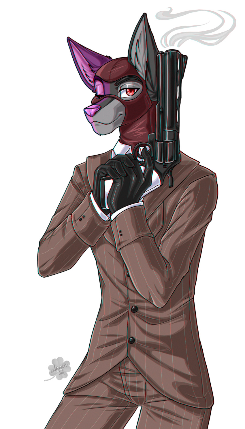 absurd_res alpha_channel anthro ariveil canid canine canis clothed clothing fur gloves grey_body grey_fur gun handgun handwear hi_res holding_object holding_weapon male mammal mask multicolored_body multicolored_fur one_eye_closed ranged_weapon red_eyes revolver smile smoke solo spy_(team_fortress_2) team_fortress_2 two_tone_body two_tone_fur valve video_games weapon wolf