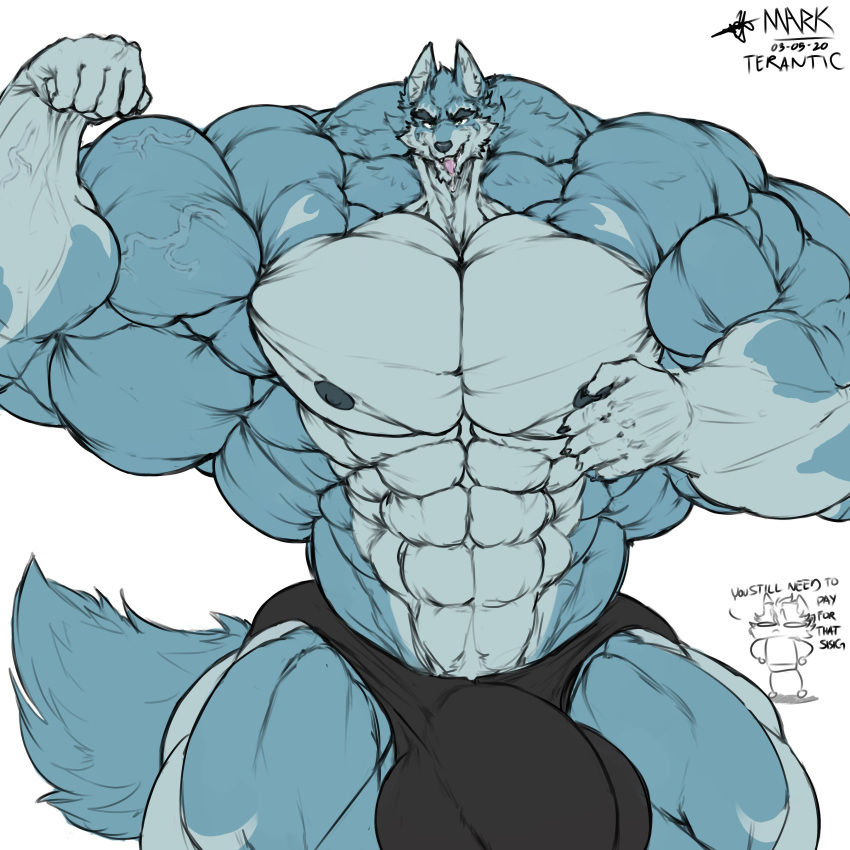 1:1 2020 5_fingers absurd_res anthro balls big_balls big_bulge big_muscles big_penis bodily_fluids bulge canid canine canis clothing drooling fingers flexing genitals hi_res huge_balls huge_bulge huge_muscles huge_penis hyper hyper_balls hyper_bulge hyper_genitalia hyper_muscles hyper_penis looking_at_viewer male mammal marvolk muscular muscular_anthro muscular_male nipples open_mouth penis saliva simple_background solo tongue tongue_out underwear veiny_muscles white_background wolf