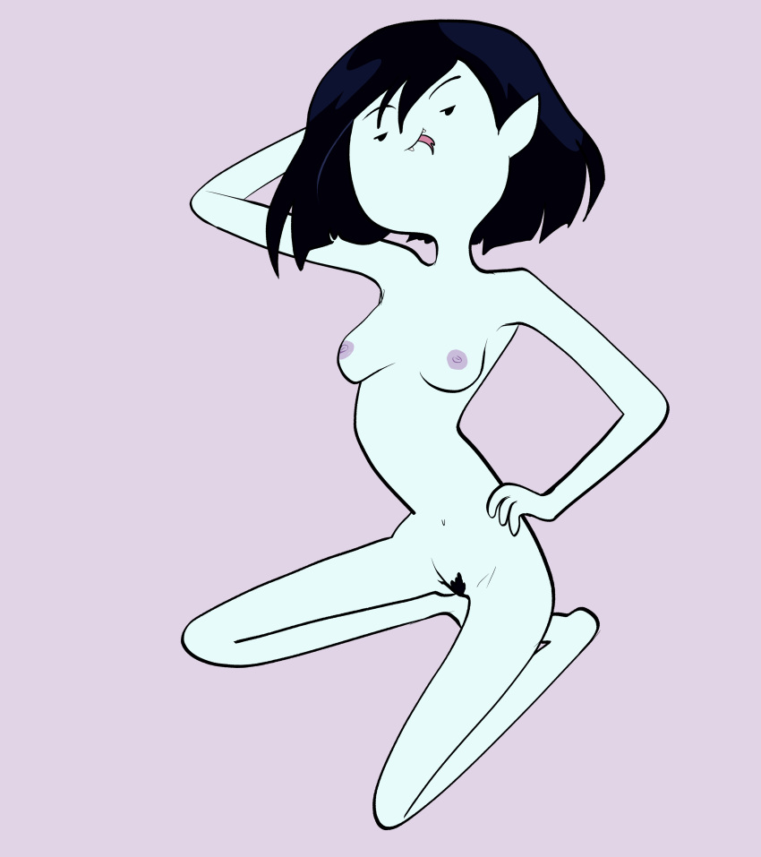 absurd_res adventure_time aunt_maire bedroom_eyes breasts cartoon_network cute_fangs female forked_tongue front_view full-length_portrait hand_behind_head hand_on_hip hi_res humanoid humanoid_pointy_ears kneeling looking_at_viewer marceline_abadeer narrowed_eyes nipples not_furry nude portrait pubes seductive skinny solo tongue vampire white_body white_skin