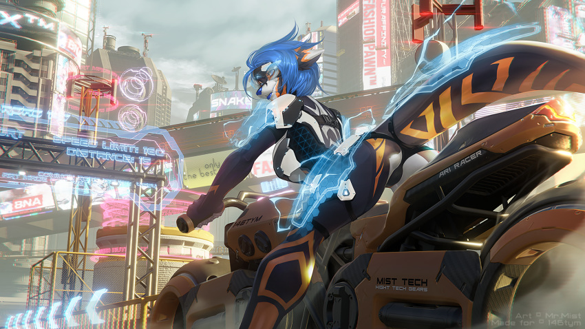 16:9 2020 5_fingers anthro blue_hair blue_nose breasts canid canine city day detailed_background digital_media_(artwork) female fingers hair hi_res hybrid mammal mr._mist outside sitting sky smile widescreen