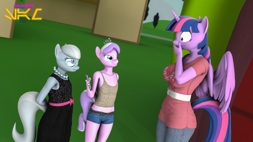 16:9 3d_(artwork) age_difference anthro big_breasts breasts cellphone diamond_tiara_(mlp) digital_media_(artwork) equid eyewear female friendship_is_magic glasses group hasbro hi_res horn jewelry mammal my_little_pony necklace older_female outside phone senthaurekmern silver_spoon_(mlp) twilight_sparkle_(mlp) widescreen winged_unicorn wings young younger_female