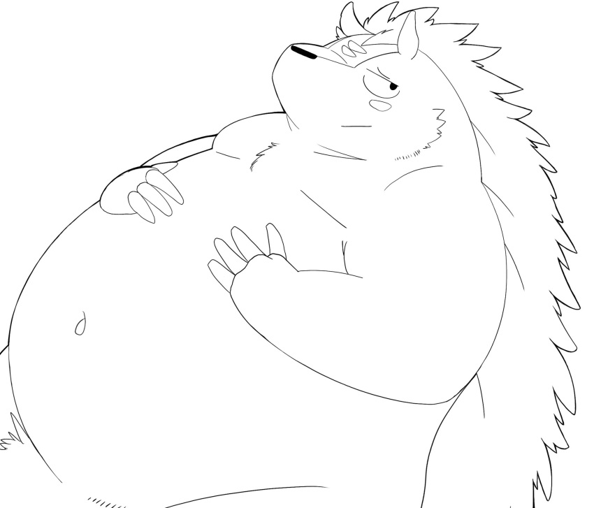 2020 anthro belly biped blush eulipotyphlan gayousi7 hedgehog hi_res kemono majiro_the_hedgehog male mammal monochrome navel overweight overweight_anthro simple_background sleepy_princess_in_the_demon_castle solo white_background