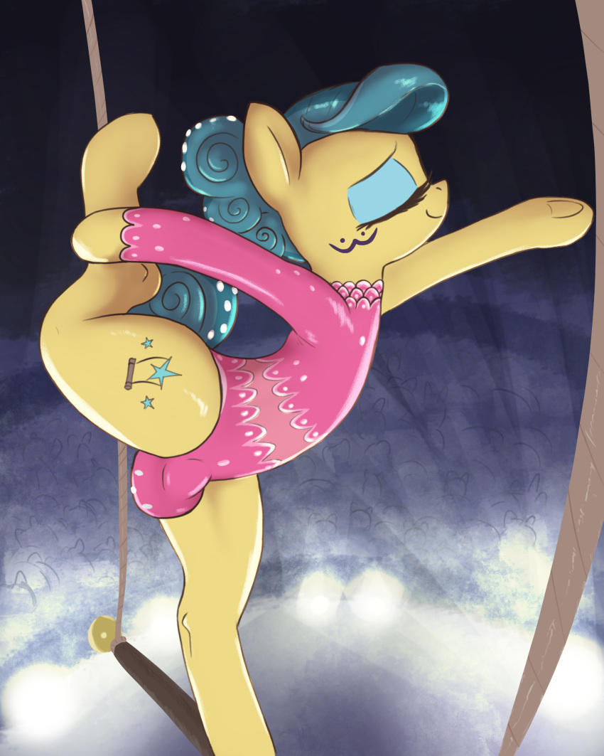 4:5 absurd_res bulge cutie_mark equid equine feral flexible friendship_is_magic gynomorph hasbro hi_res intersex mammal my_little_pony solo stretching t72b trapeze trapeze_star_(mlp) yellow_body