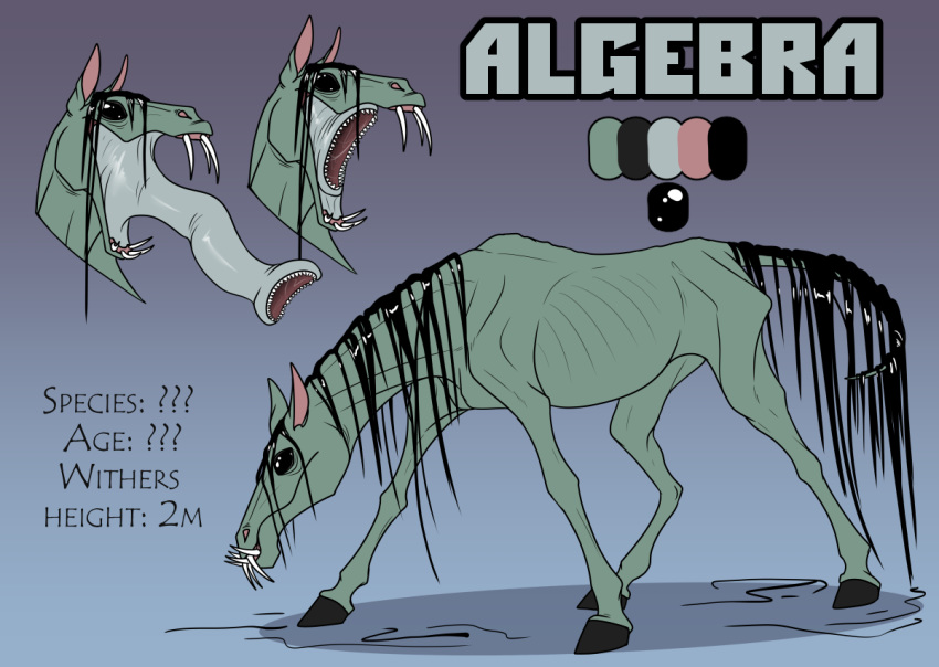 algebra artwork_(digital) creepy digital_drawing_(artwork) digital_media_(artwork) equid equine feral horse mammal model_sheet monster open_mouth scary skinny slim solo sunny_way teeth tongue tongue_out wet