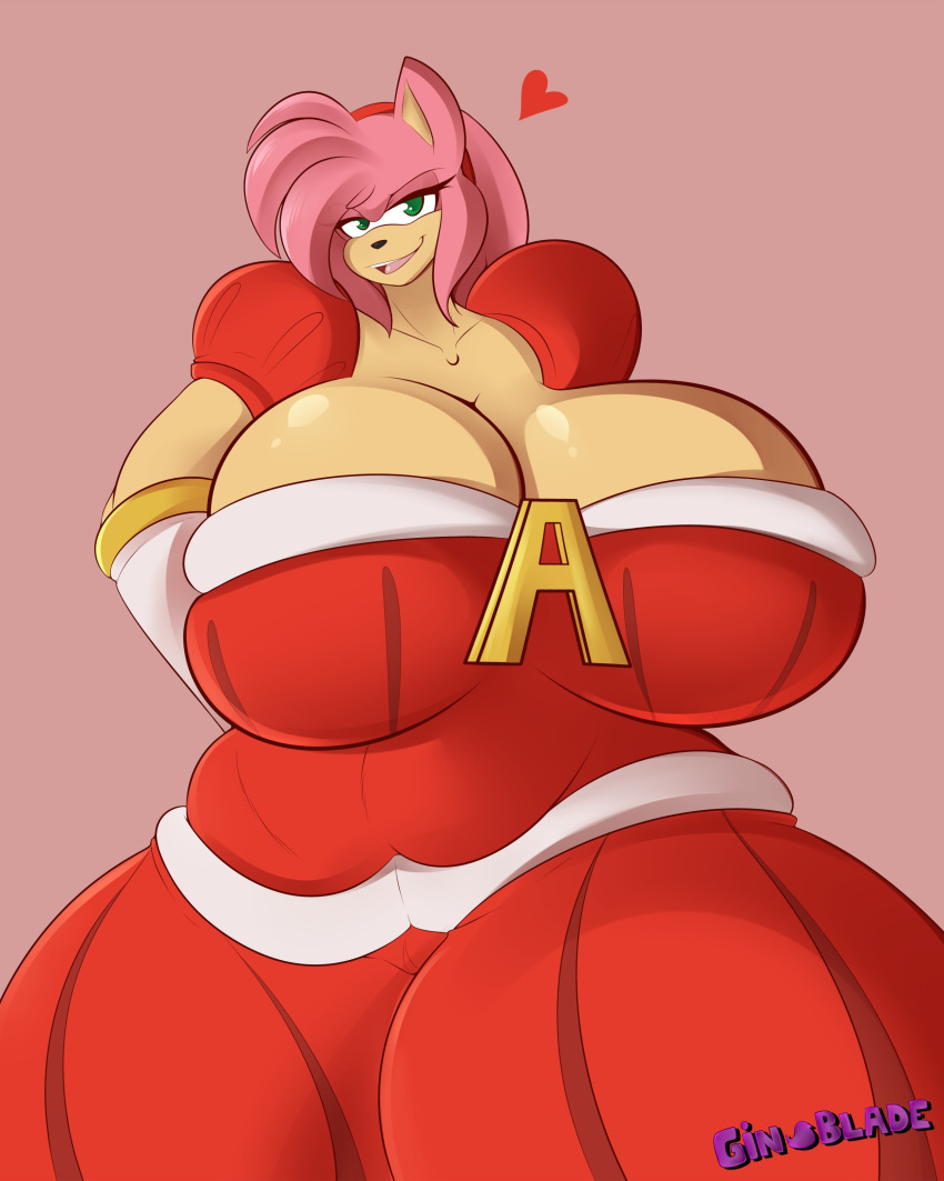 &lt;3 4:5 absurd_res amy_rose anthro big_breasts breasts clothing dress eulipotyphlan female gin-blade hedgehog hi_res huge_breasts mammal solo sonic_the_hedgehog_(series)