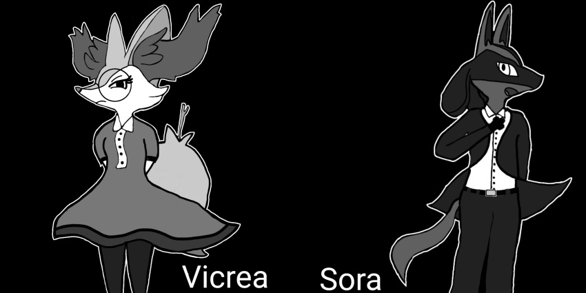 2:1 braixen duo female feral hi_res lucario male male/female monochrome nintendo pok&eacute;mon pok&eacute;mon_(species) tundereorca video_games