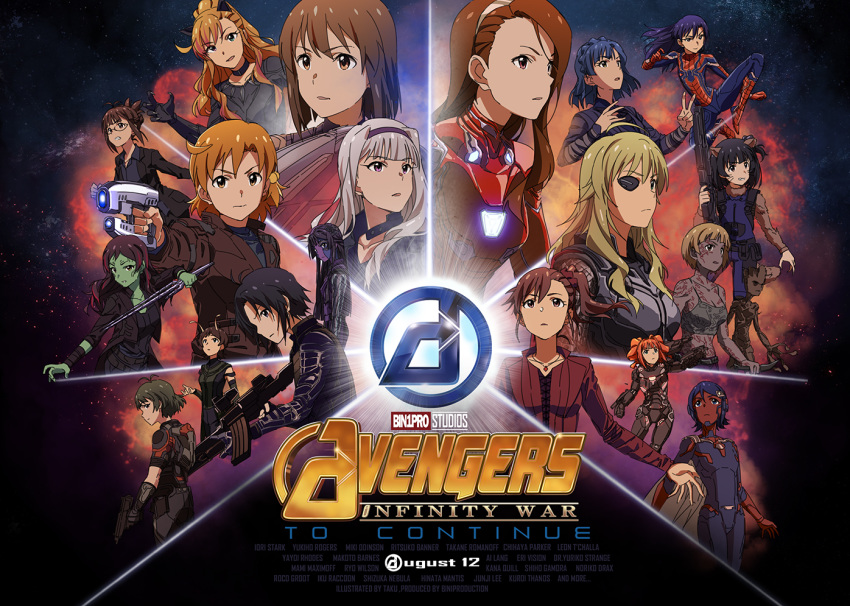 avengers avengers:_infinity_war black_panther_(marvel) black_panther_(marvel)_(cosplay) black_widow blonde_hair blue_hair captain_america captain_america_(cosplay) character_request cosplay gamora gamora_(cosplay) green_skin idolmaster iron_man marvel multiple_girls scarlet_witch spider-man spider-man_(cosplay) tagme taku1122 thor_(marvel) thor_(marvel)_(cosplay) vision_(marvel) vision_(marvel)_(cosplay) weapon winter_soldier winter_soldier_(cosplay)