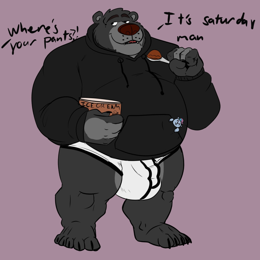 1:1 allovic87 anthro black_clothing black_hoodie black_topwear briefs bulge clothing drawyourfursona hi_res hoodie hoodie/briefs_meme male mammal meme meme_clothing overweight overweight_anthro overweight_male simple_background solo standing topwear underwear ursid white_clothing white_underwear