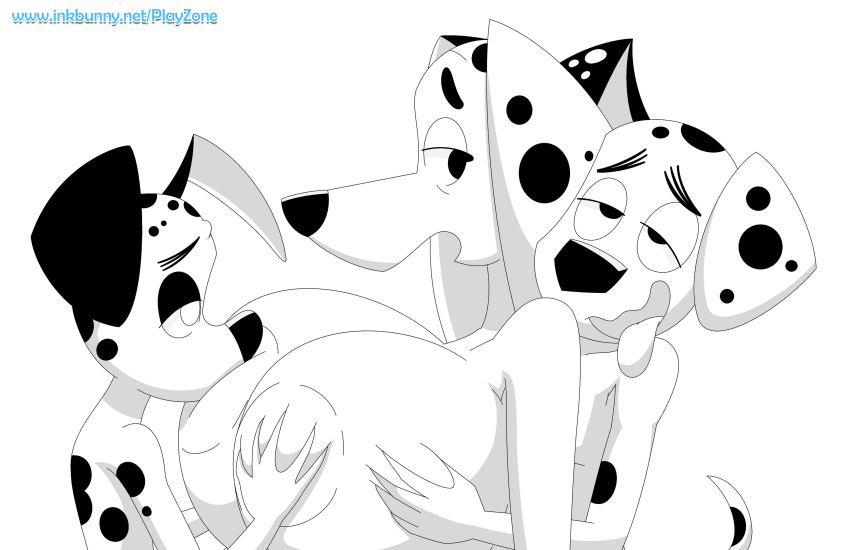 101_dalmatian_street 101_dalmatians 2020 absurd_res age_difference anthro areola big_breasts black_and_white black_nose breasts canid canine canis dalmatian dawkins_(101_dalmatians) delilah_(101_dalmatians) disney domestic_dog dylan_(101_dalmatians) female from_behind_position group group_sex hi_res huge_areola huge_breasts hyper hyper_breasts incest_(lore) looking_pleasured male male/female mammal mature_female monochrome penetration playzone sex shaded simple_background suckling text threesome url young