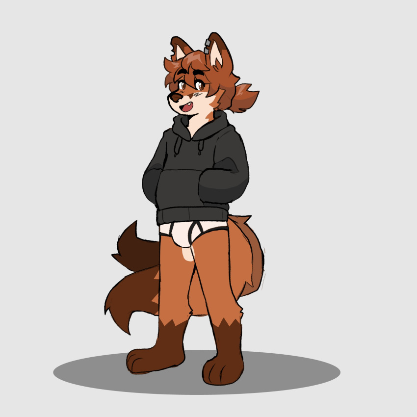 1:1 anthro black_clothing black_hoodie black_topwear briefs bulge canid canine clothing drawyourfursona fox hi_res hoodie hoodie/briefs_meme male mammal meme meme_clothing simple_background solo standing thesketchfox topwear underwear white_clothing white_underwear