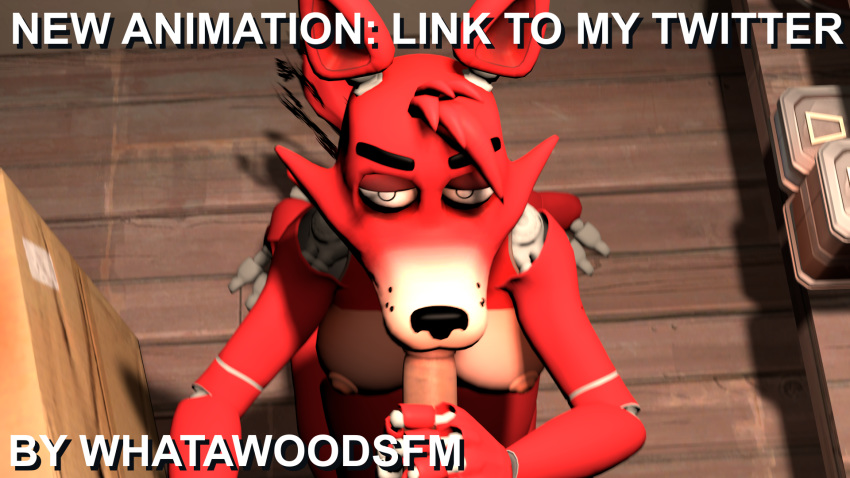 16:9 3d_(artwork) advertisement animal_humanoid animatronic anthro big_breasts big_penis breasts canid canid_humanoid canine canine_humanoid digital_media_(artwork) duo erection fellatio female five_nights_at_freddy's fox fox_humanoid foxy_(fnaf) genitals hi_res human human_on_anthro humanoid interspecies kneeling machine male male/female mammal mammal_humanoid oral penile penis robot robot_humanoid sex video_games whatawoodsfm widescreen