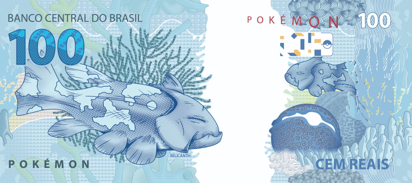 absurdres blue_theme brazil character_name closed_eyes copyright_name fish gen_3_pokemon highres jin_lopes monochrome no_humans pokemon portuguese_commentary relicanth translated translation_request