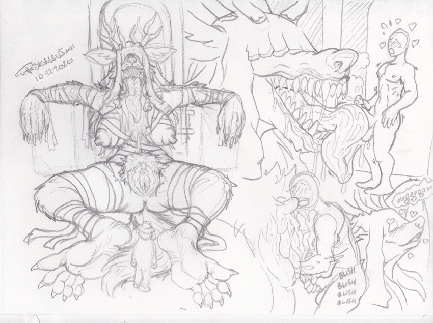 anthro beast_(bloodborne) bloodborne duo female foot_fetish fromsoftware human human_on_anthro interspecies long_tongue macro male male/female mammal oral sex sony_corporation sony_interactive_entertainment thebigmansini tongue tongue_out tonguejob vicar_amelia video_games